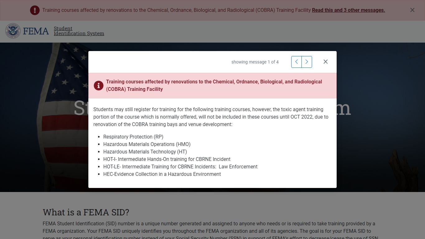 FEMA Student Identification (SID) System - DHS